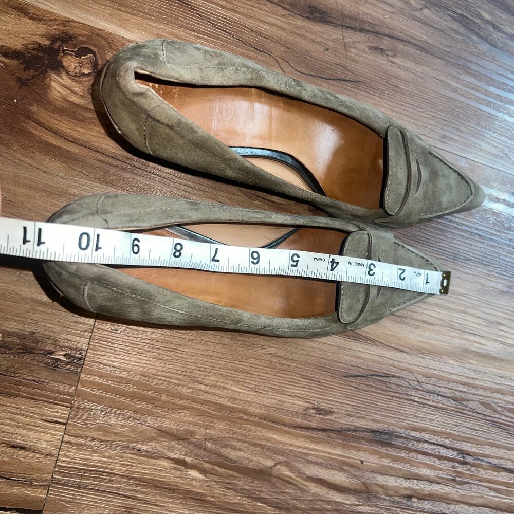 Vintage Coach Taupe Suede Size 7.5 Kitten Heel Pumps Olive Green Pointed Toe - Picture 8 of 12
